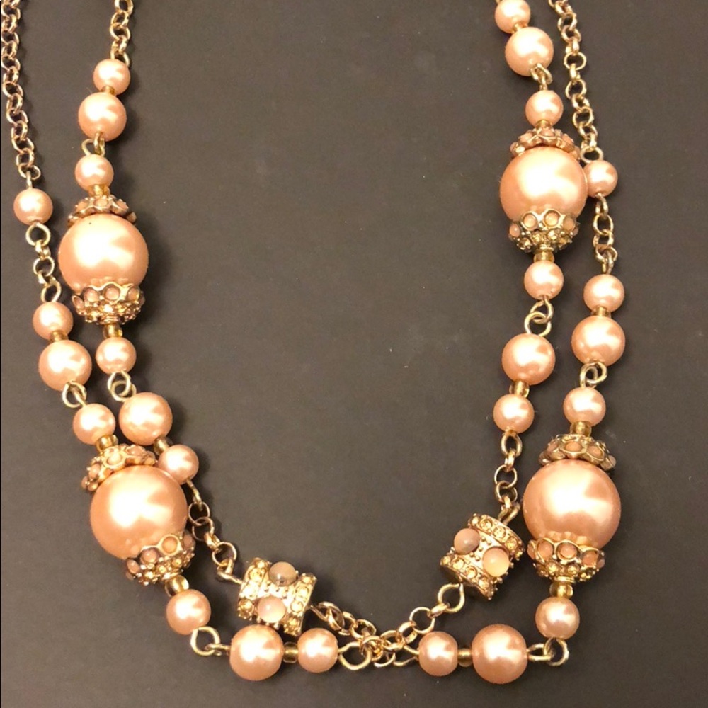 Banana Republic Gold and Blush Pearl Long Necklace